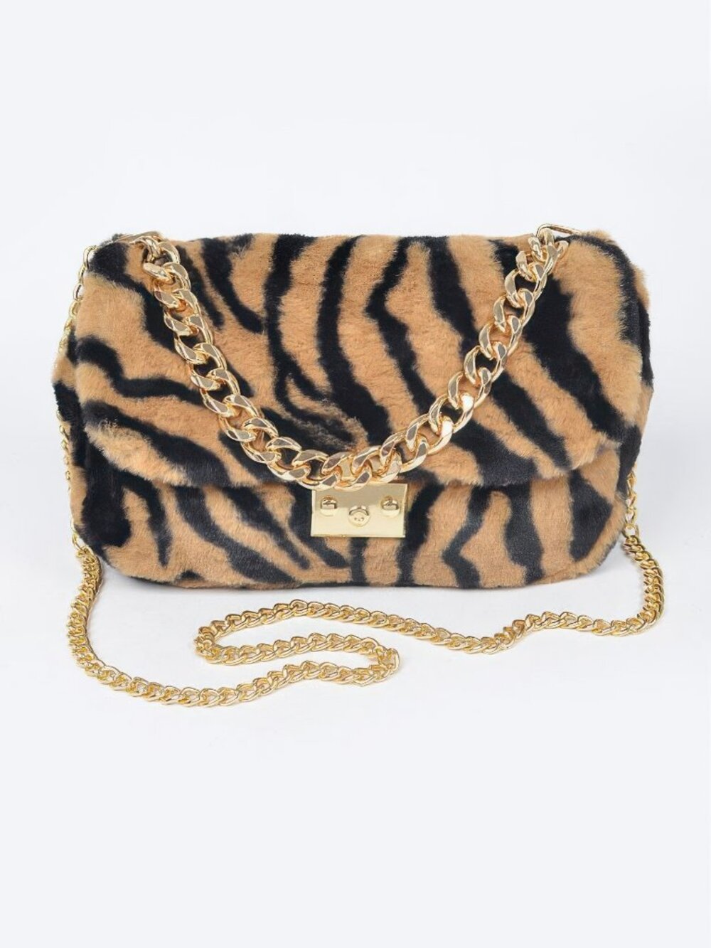 Faux Zebra Fur Shoulder Bag